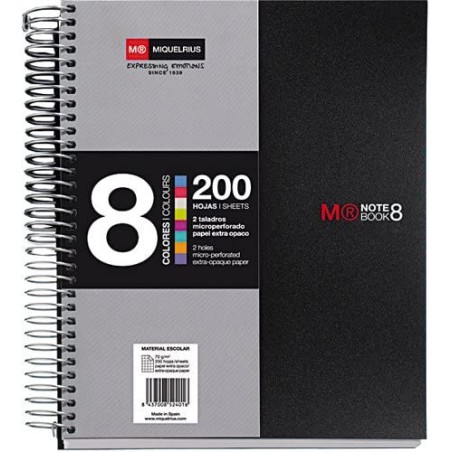 8178-CUADERNO ESPIRAL NB-8 A5 200 HOJAS 5X5MM POLIPROPILENO NEGRO MIQUELRIUS 42007
