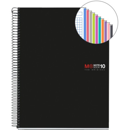 8182-CUADERNO ESPIRAL NB-10 A4 200 HOJAS 5X5MM POLIPROPILENO NEGRO MIQUELRIUS 47009