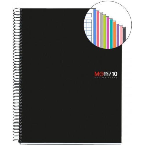 8183-CUADERNO ESPIRAL NB-18 A5 200 HOJAS 5X5MM POLIPROPILENO NEGRO MIQUELRIUS 47044