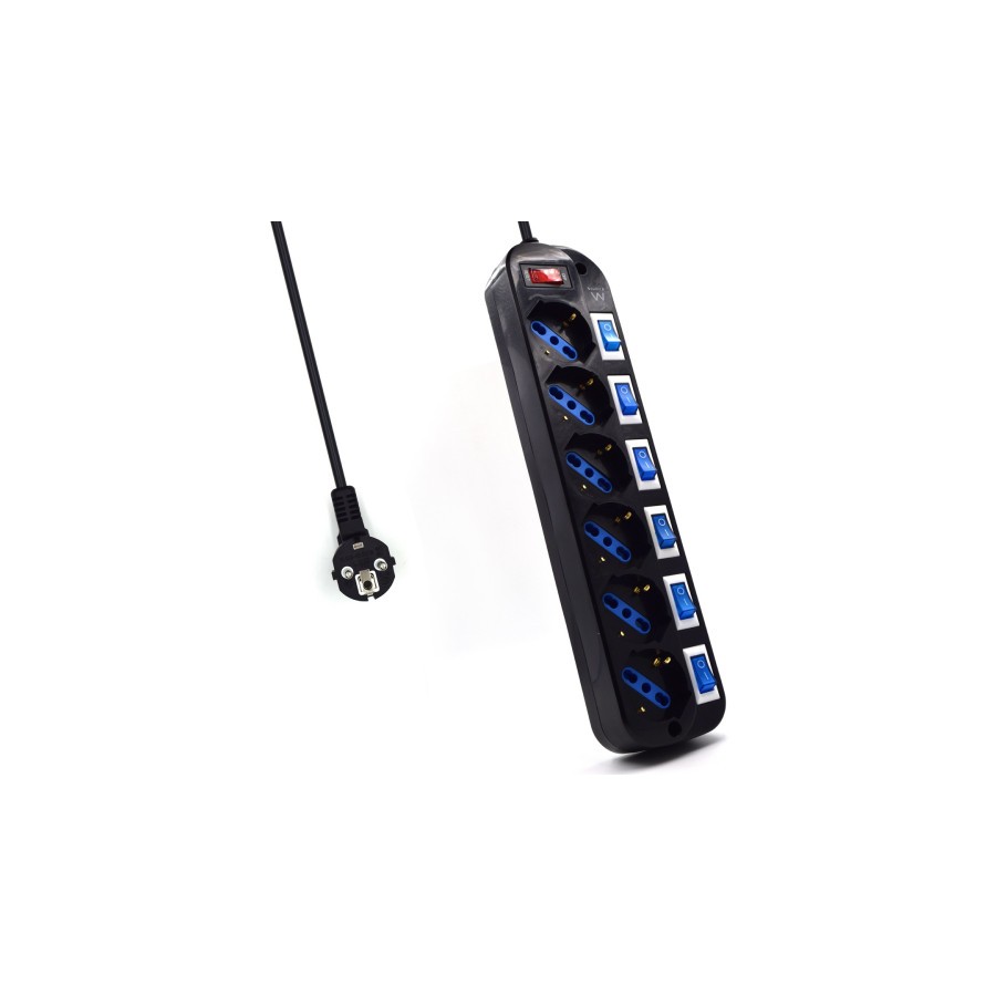 8326-Ewent EW3851 limitador de tension Negro 6 salidas AC 220 V 1,5 m