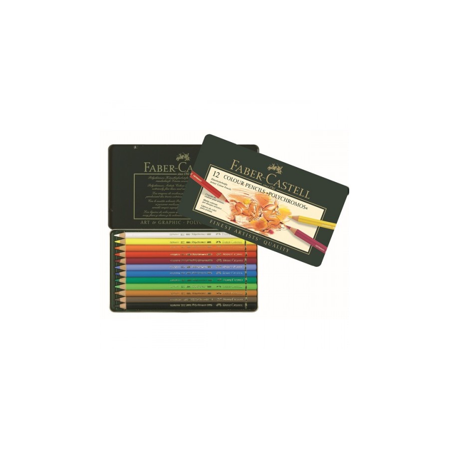 8440-ESTUCHE DE METAL POLYCHROMOS CON 12 LAPICES DE COLORES SURTIDOS FABER CASTELL 110012
