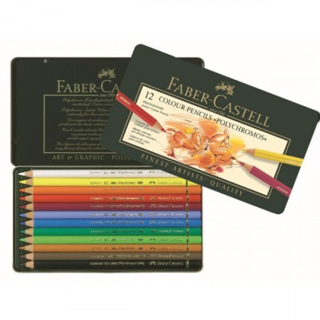 8440-ESTUCHE DE METAL POLYCHROMOS CON 12 LAPICES DE COLORES SURTIDOS FABER CASTELL 110012