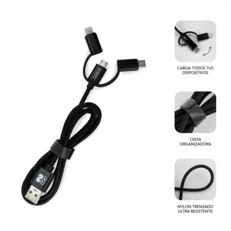 8490-SUBBLIM Cargador Coche 2xUSB Dual Car Charger Alum 2.4A + Cable 3 in 1 Black
