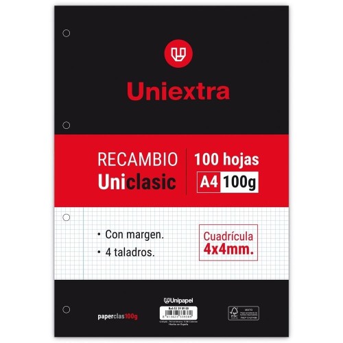 8730-RECAMBIO UNIEXTRA A4 UNICLASIC 100 HOJAS 100G 4X4 C/M PAPYRUS 53390900