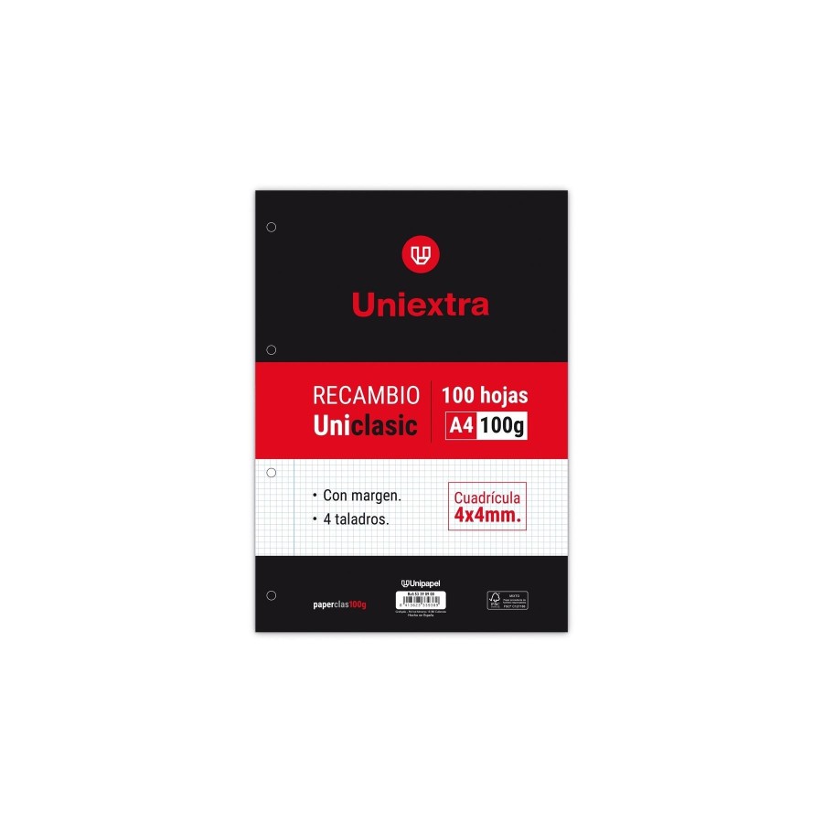 8730-RECAMBIO UNIEXTRA A4 UNICLASIC 100 HOJAS 100G 4X4 C/M PAPYRUS 53390900