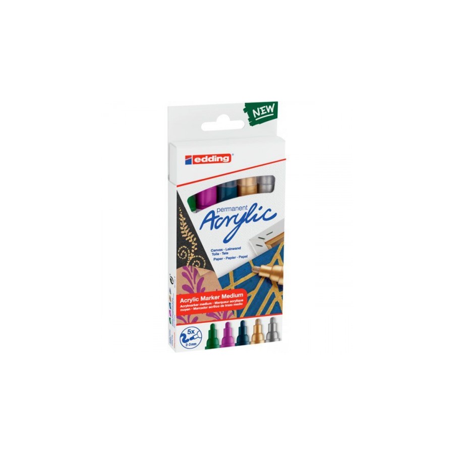 8821-PACK 5 MARCADORES ACRILICOS TRAZO 2-3. FESTIVO. COLORES: 904, 910, 933, 924 Y 923. EDDING 5100-5-S-999