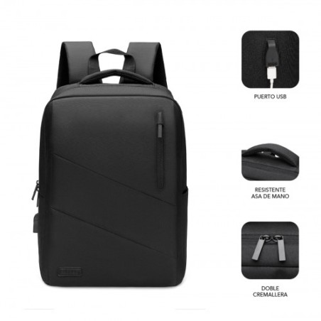 9134-SUBBLIM City Backpack Mochila para portatil 15.6", Poliester Oxford, Negra