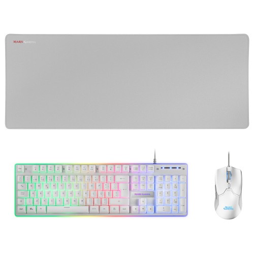 9284-Mars Gaming MCPXWPT Combo Teclado+Raton+Alfombrilla Blanco PT