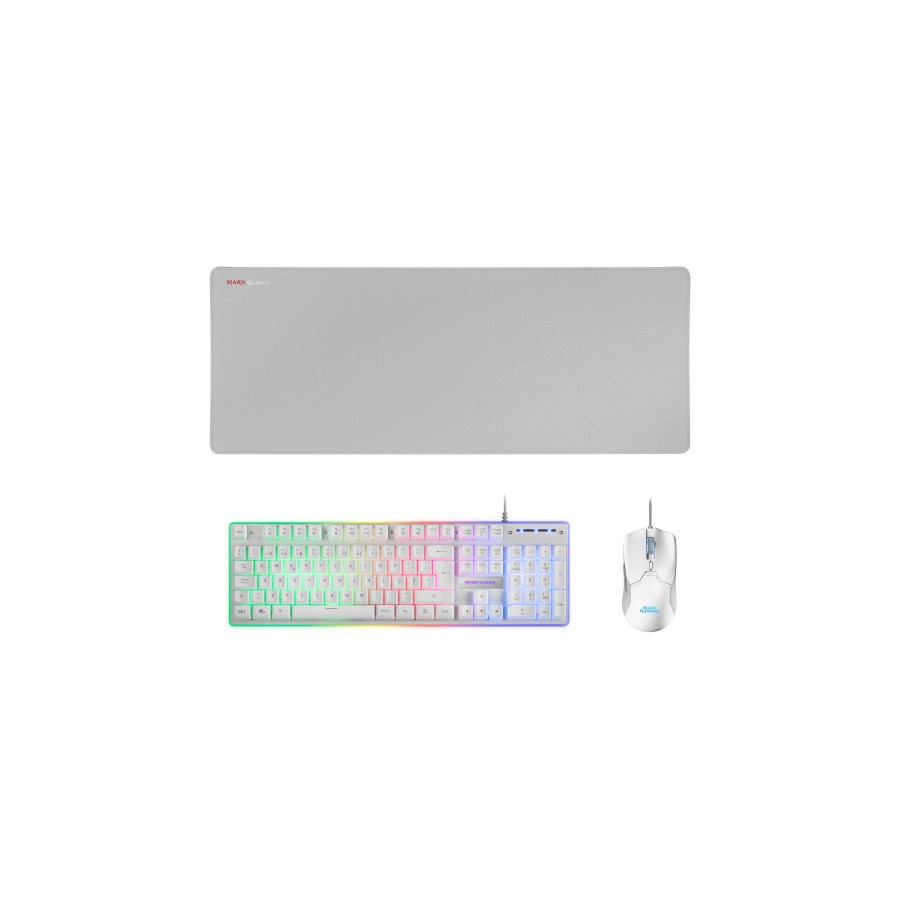 9284-Mars Gaming MCPXWPT Combo Teclado+Raton+Alfombrilla Blanco PT