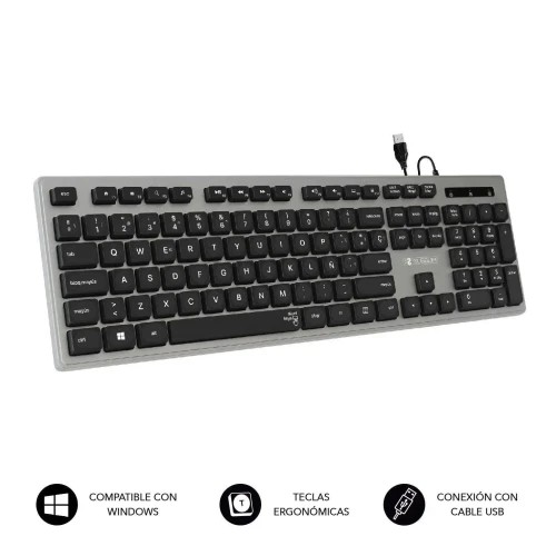 9374-SUBBLIM Teclado Ergonomico con cable USB Plano Silencioso Gris/Negro Ergo