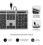 9375-SUBBLIM Teclado Ergonomico con cable USB Plano Silencioso Gris/Negro Ergo