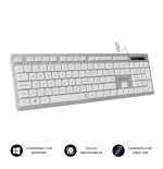 9376-SUBBLIM Teclado Ergonomico con cable USB Plano Silencioso Plateado/Blanco Ergo