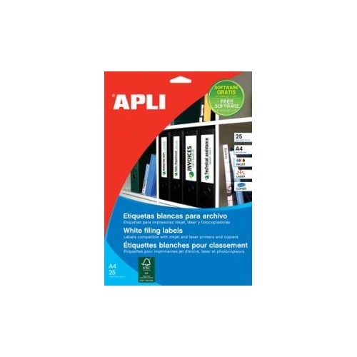 9695-PACK 25 HOJAS (100 UDS) ETIQUETAS BLANCAS 190X61MM APLI 1233