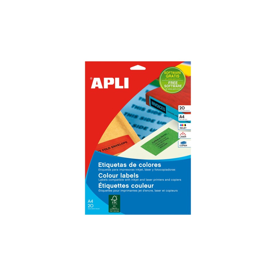9698-PACK 20 HOJAS (200 UDS) ETIQUETAS AMARILLAS 210X297MM APLI 1599