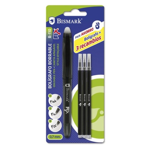 9852-BOLIGRAFO BORRABLE C/CAPUCHON+1 RECAMBIO NEGRO BISMARK 329572