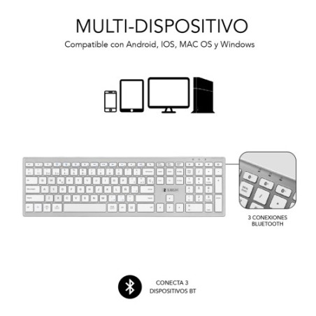 9892-SUBBLIM Teclado Completo delgado inalambrico Bluetooth Pure Extended Silver